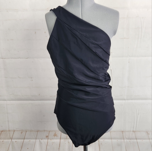 Summersalt The Sidestroke Ruched One Shoulder One-Piece Swimsuit Black 12 - Picture 1 of 13